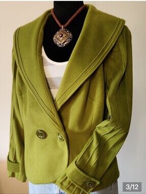 Chartreuse Green Double-Breasted Blazer Jacket Womens Size 10 Tailored Statement